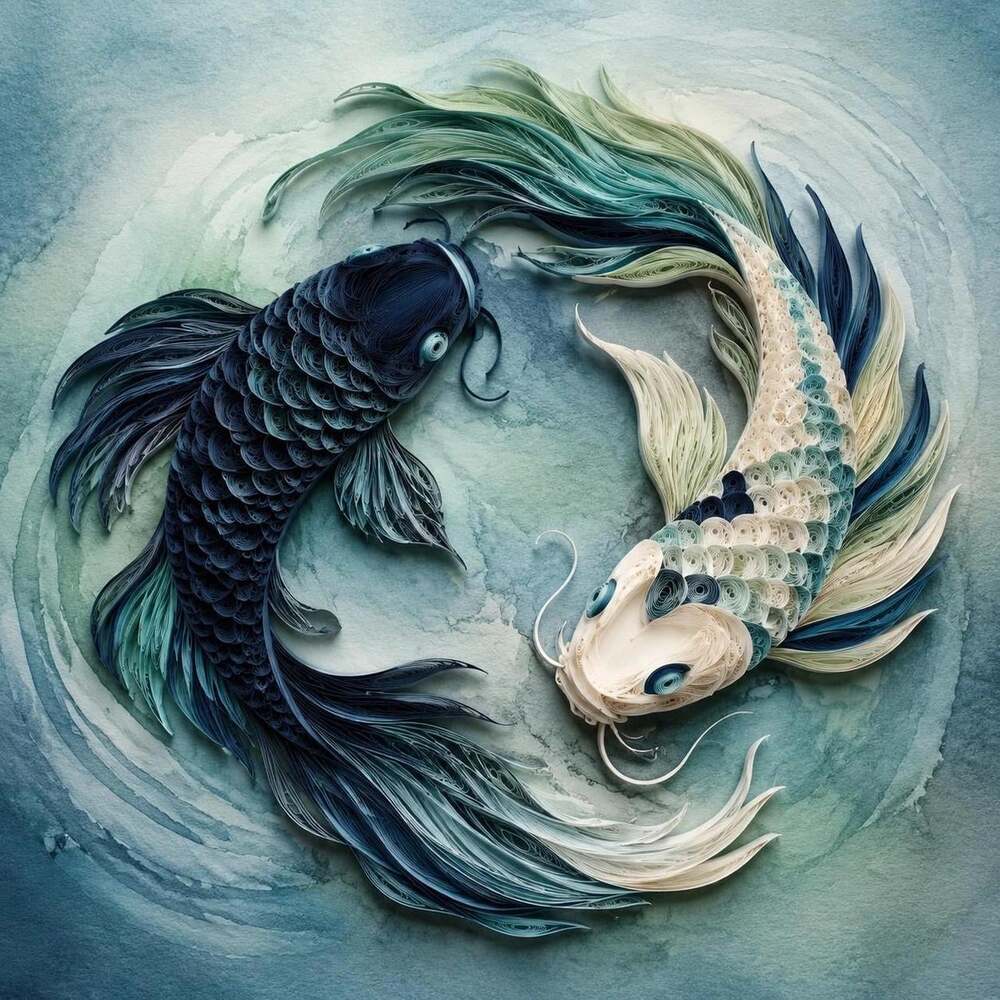 8 X 8 Framed Yin Yang Koi Fish 6 C 0 F
